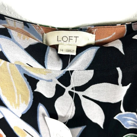 LOFT Tiered Mini Skirt Floral Mixed Print Black Blue Orange Size 14 NWT 90s Boho - Picture 2 of 4